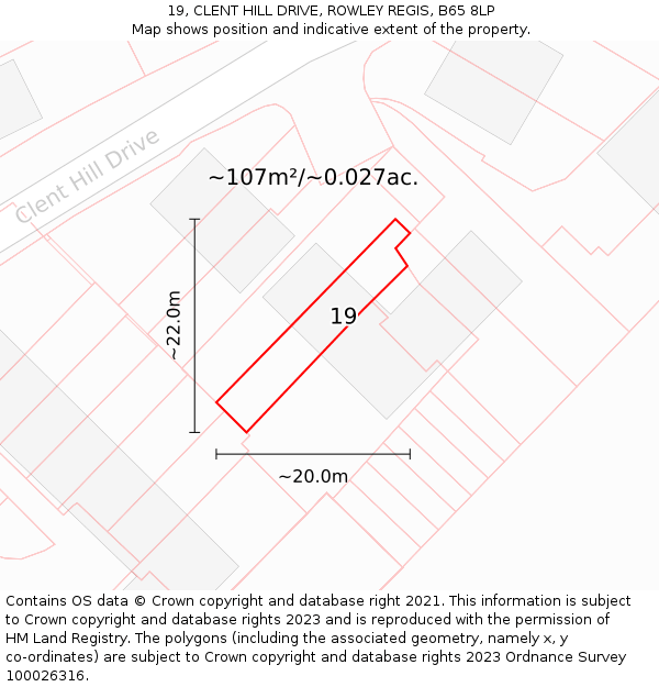 19, CLENT HILL DRIVE, ROWLEY REGIS, B65 8LP: Plot and title map