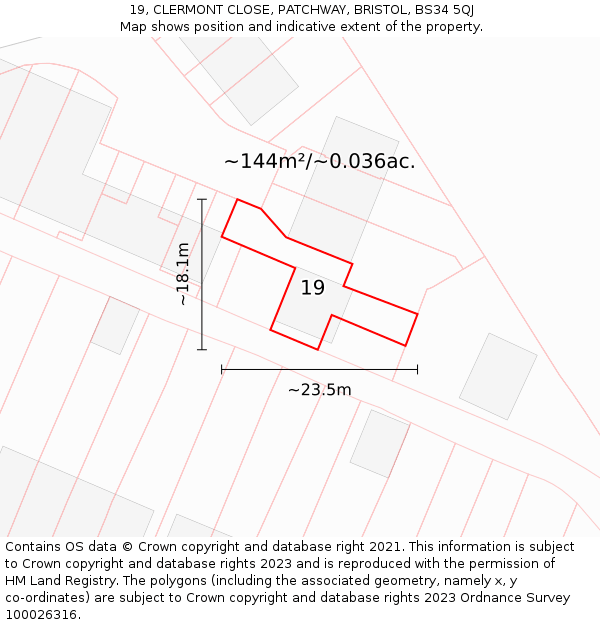 19, CLERMONT CLOSE, PATCHWAY, BRISTOL, BS34 5QJ: Plot and title map