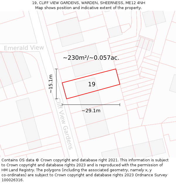 19, CLIFF VIEW GARDENS, WARDEN, SHEERNESS, ME12 4NH: Plot and title map