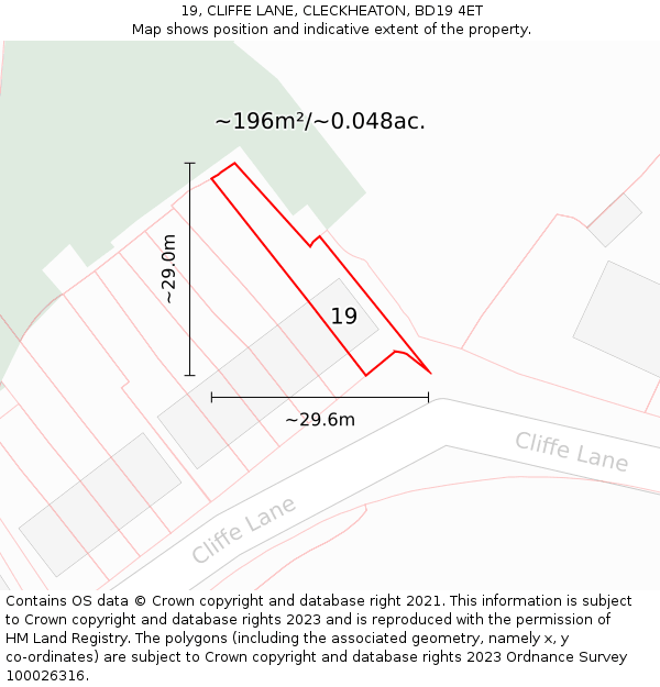 19, CLIFFE LANE, CLECKHEATON, BD19 4ET: Plot and title map