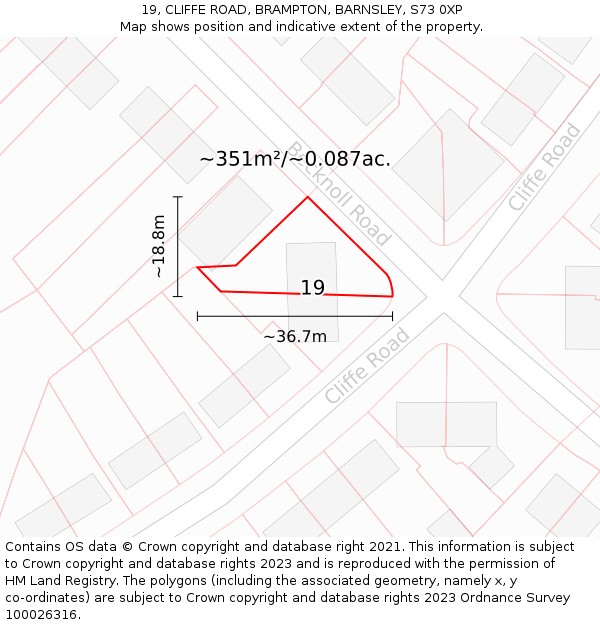 19, CLIFFE ROAD, BRAMPTON, BARNSLEY, S73 0XP: Plot and title map