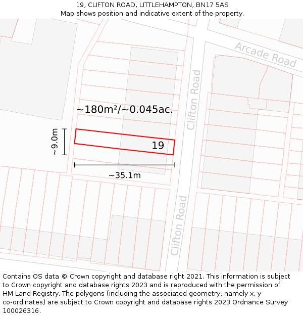 19, CLIFTON ROAD, LITTLEHAMPTON, BN17 5AS: Plot and title map