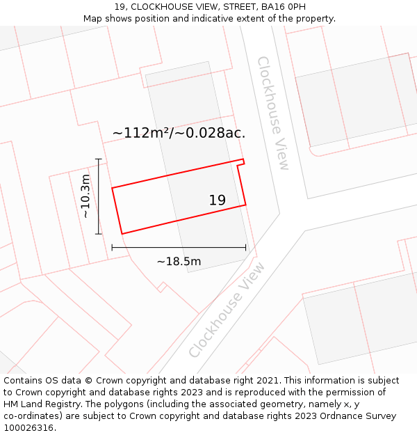 19, CLOCKHOUSE VIEW, STREET, BA16 0PH: Plot and title map