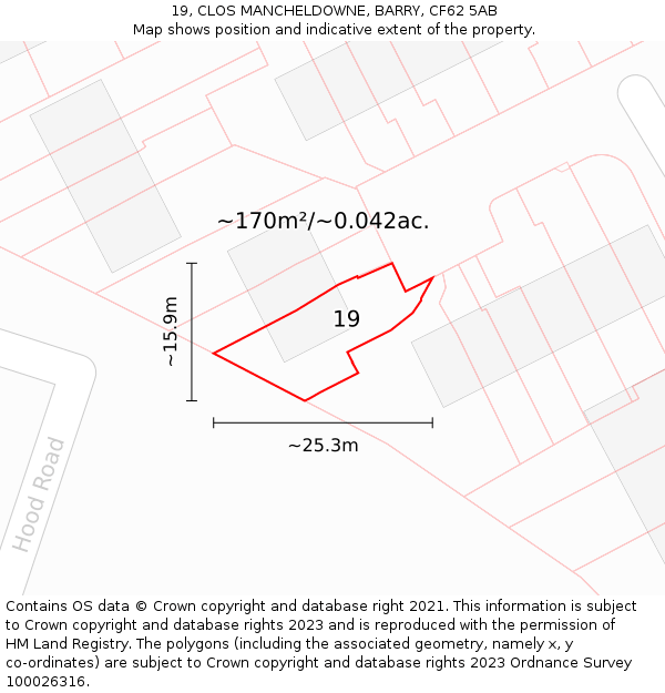 19, CLOS MANCHELDOWNE, BARRY, CF62 5AB: Plot and title map