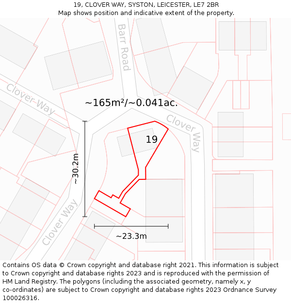 19, CLOVER WAY, SYSTON, LEICESTER, LE7 2BR: Plot and title map