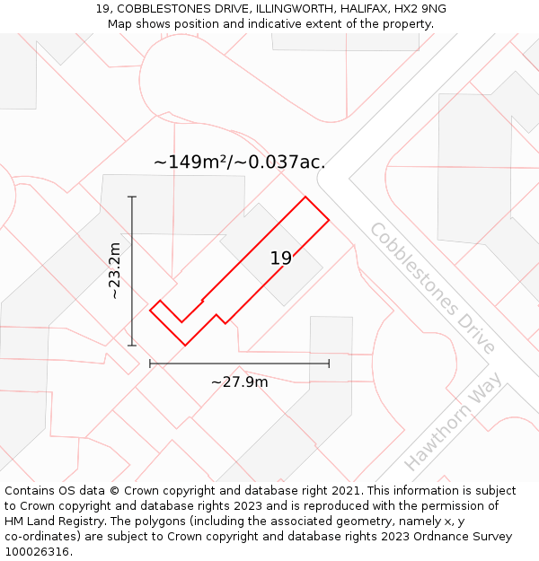 19, COBBLESTONES DRIVE, ILLINGWORTH, HALIFAX, HX2 9NG: Plot and title map