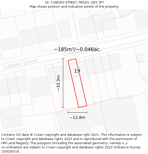 19, COBDEN STREET, RIPLEY, DE5 3FY: Plot and title map