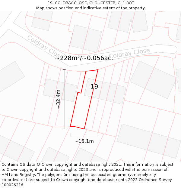 19, COLDRAY CLOSE, GLOUCESTER, GL1 3QT: Plot and title map