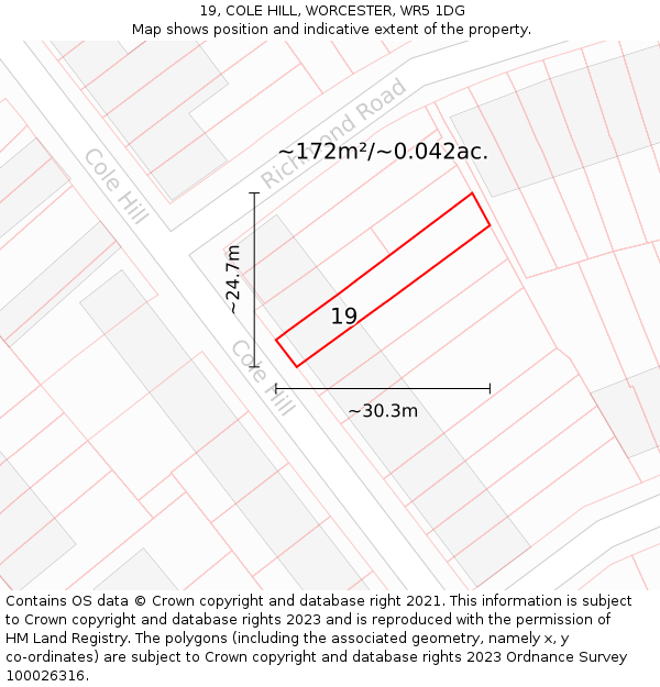 19, COLE HILL, WORCESTER, WR5 1DG: Plot and title map