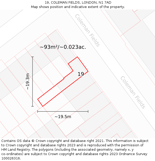 19, COLEMAN FIELDS, LONDON, N1 7AD: Plot and title map