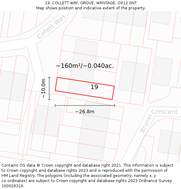 19, COLLETT WAY, GROVE, WANTAGE, OX12 0NT: Plot and title map