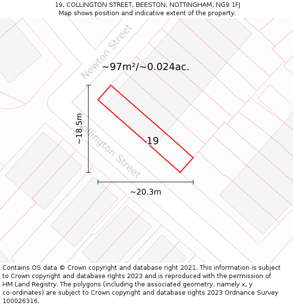 19, COLLINGTON STREET, BEESTON, NOTTINGHAM, NG9 1FJ: Plot and title map
