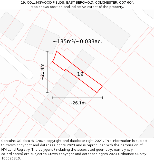 19, COLLINGWOOD FIELDS, EAST BERGHOLT, COLCHESTER, CO7 6QN: Plot and title map