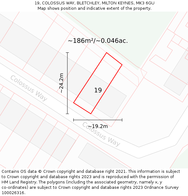 19, COLOSSUS WAY, BLETCHLEY, MILTON KEYNES, MK3 6GU: Plot and title map