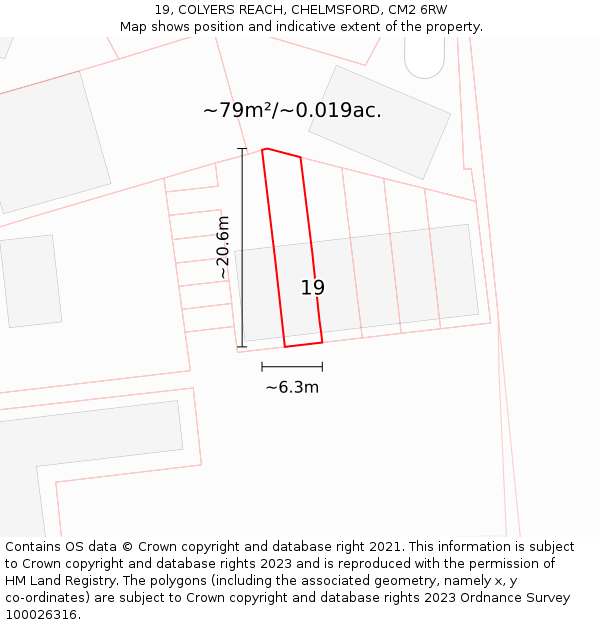 19, COLYERS REACH, CHELMSFORD, CM2 6RW: Plot and title map