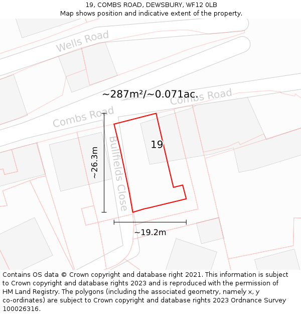 19, COMBS ROAD, DEWSBURY, WF12 0LB: Plot and title map