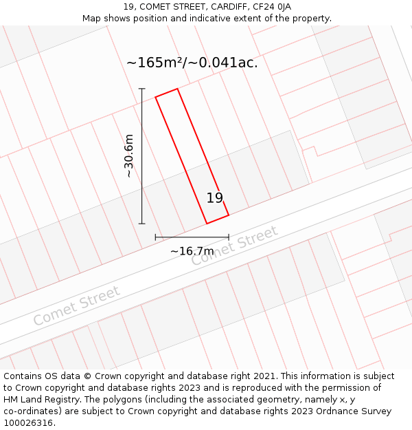 19, COMET STREET, CARDIFF, CF24 0JA: Plot and title map