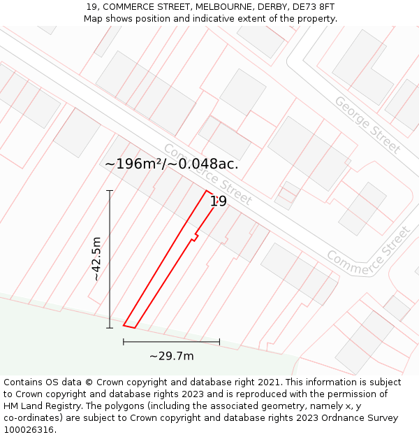 19, COMMERCE STREET, MELBOURNE, DERBY, DE73 8FT: Plot and title map