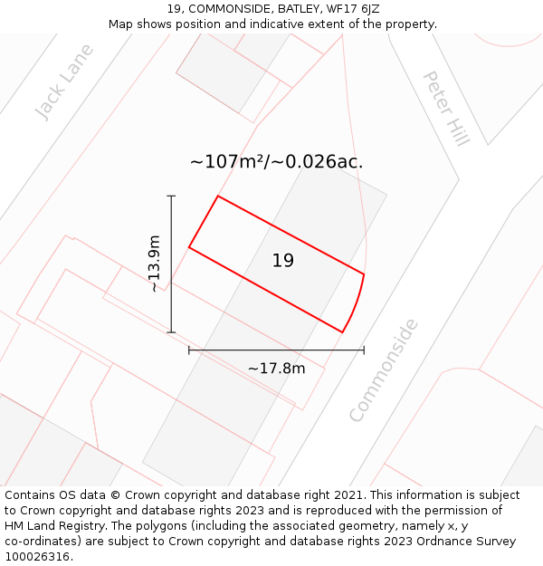 19, COMMONSIDE, BATLEY, WF17 6JZ: Plot and title map