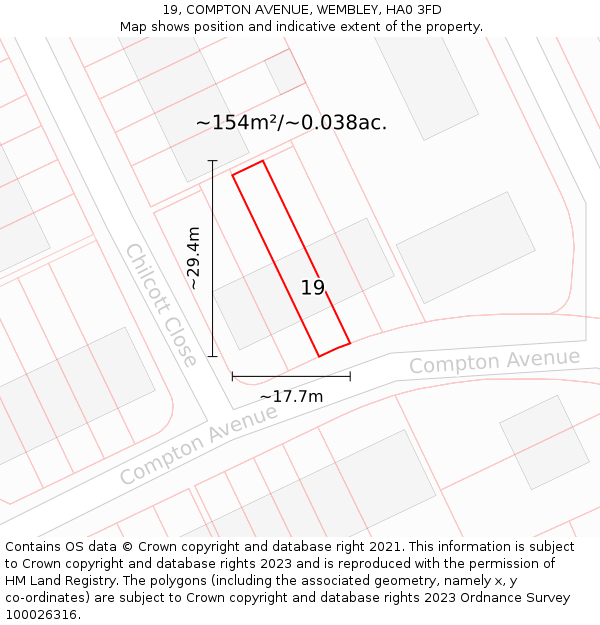 19, COMPTON AVENUE, WEMBLEY, HA0 3FD: Plot and title map
