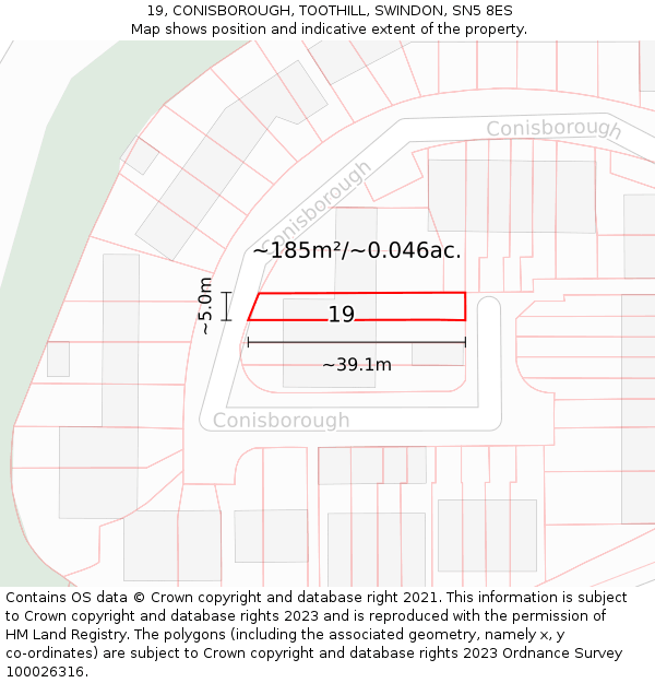19, CONISBOROUGH, TOOTHILL, SWINDON, SN5 8ES: Plot and title map