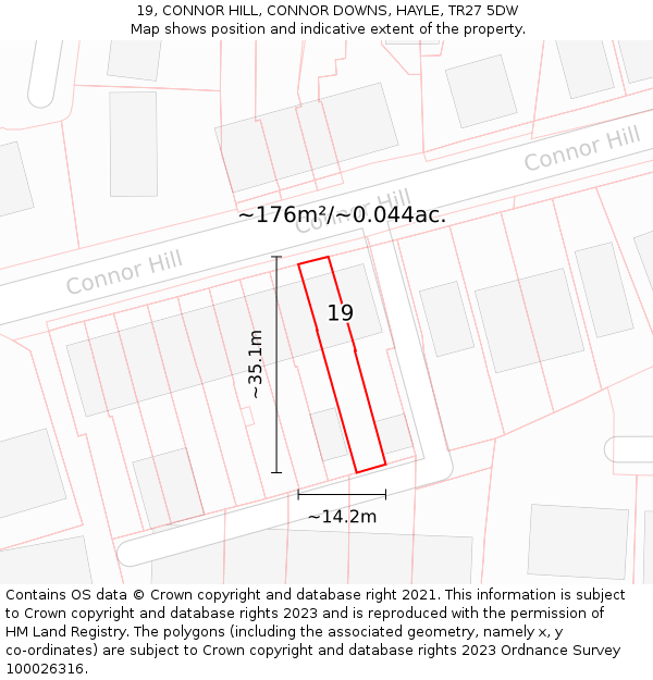 19, CONNOR HILL, CONNOR DOWNS, HAYLE, TR27 5DW: Plot and title map