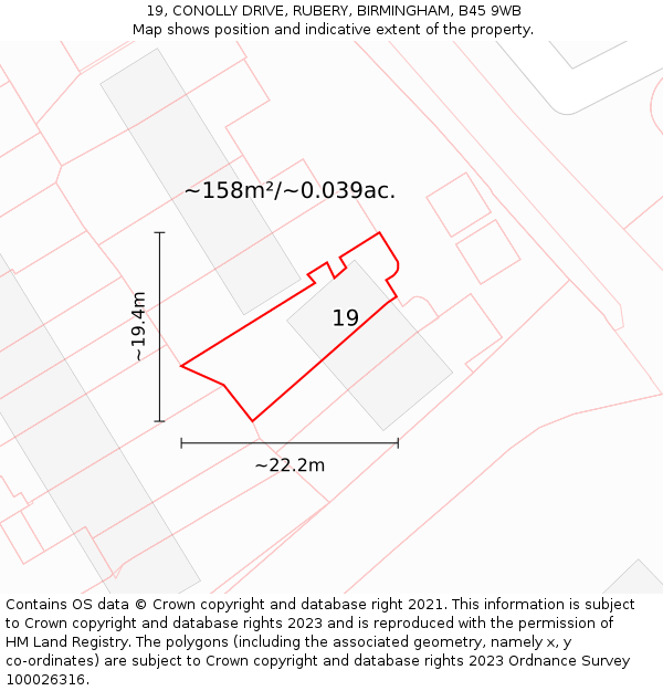 19, CONOLLY DRIVE, RUBERY, BIRMINGHAM, B45 9WB: Plot and title map
