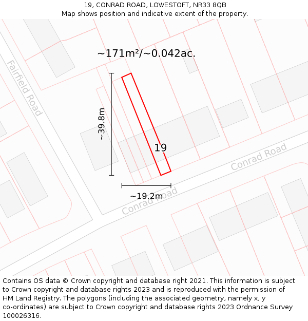19, CONRAD ROAD, LOWESTOFT, NR33 8QB: Plot and title map