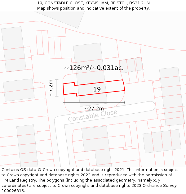 19, CONSTABLE CLOSE, KEYNSHAM, BRISTOL, BS31 2UN: Plot and title map