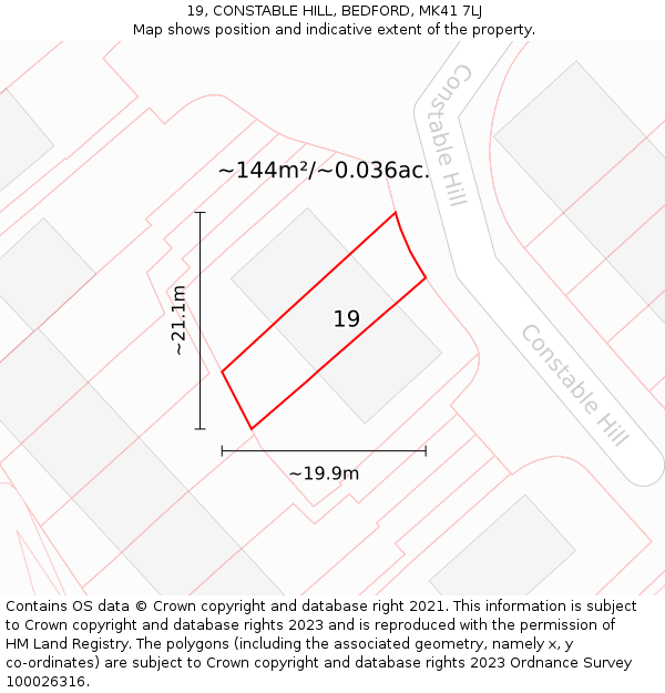 19, CONSTABLE HILL, BEDFORD, MK41 7LJ: Plot and title map