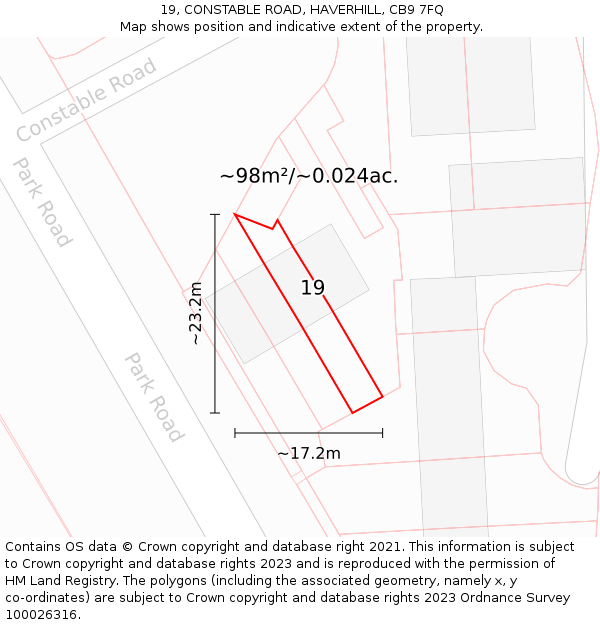 19, CONSTABLE ROAD, HAVERHILL, CB9 7FQ: Plot and title map