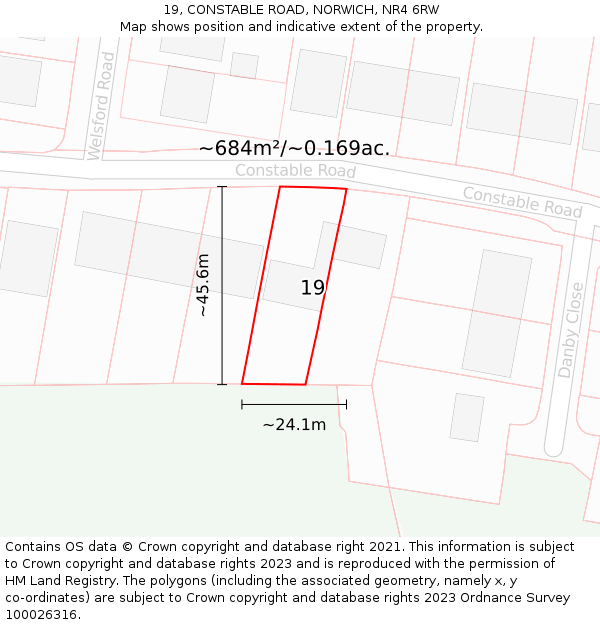 19, CONSTABLE ROAD, NORWICH, NR4 6RW: Plot and title map