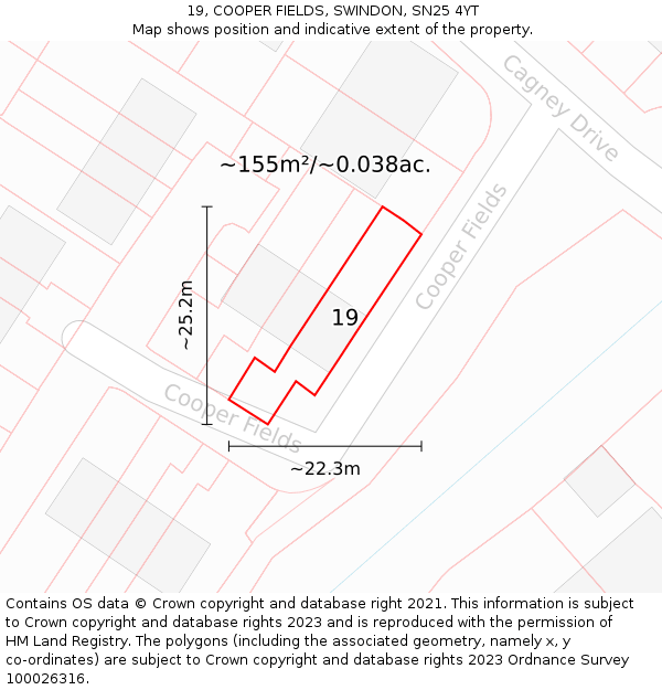 19, COOPER FIELDS, SWINDON, SN25 4YT: Plot and title map