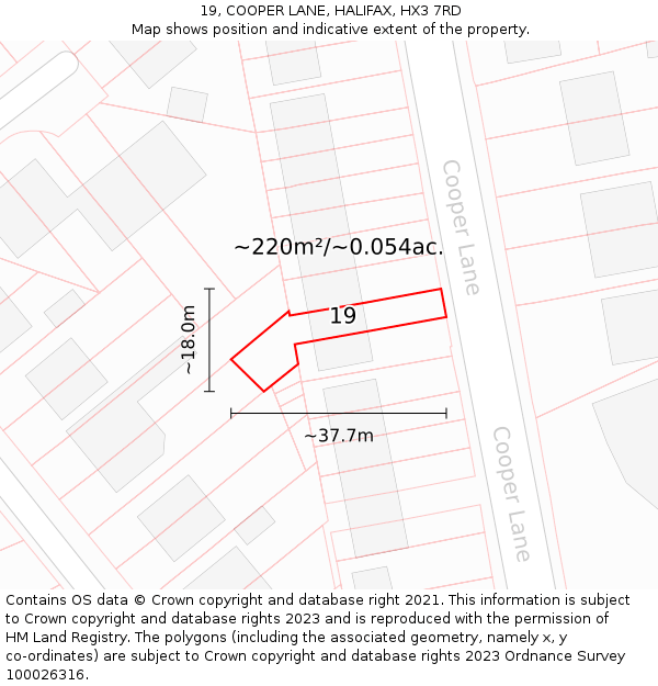 19, COOPER LANE, HALIFAX, HX3 7RD: Plot and title map