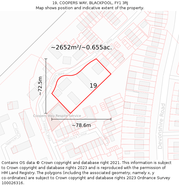 19, COOPERS WAY, BLACKPOOL, FY1 3RJ: Plot and title map