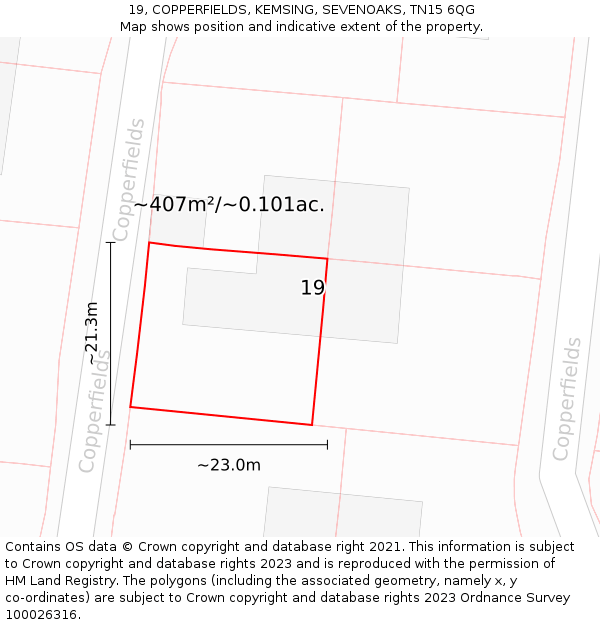 19, COPPERFIELDS, KEMSING, SEVENOAKS, TN15 6QG: Plot and title map