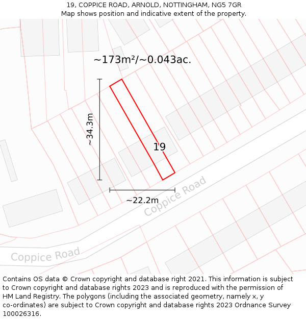 19, COPPICE ROAD, ARNOLD, NOTTINGHAM, NG5 7GR: Plot and title map