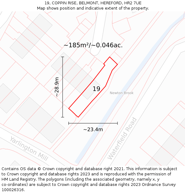 19, COPPIN RISE, BELMONT, HEREFORD, HR2 7UE: Plot and title map