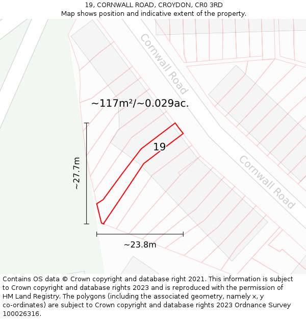 19, CORNWALL ROAD, CROYDON, CR0 3RD: Plot and title map