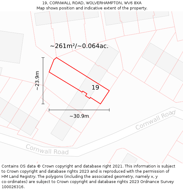 19, CORNWALL ROAD, WOLVERHAMPTON, WV6 8XA: Plot and title map