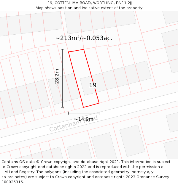 19, COTTENHAM ROAD, WORTHING, BN11 2JJ: Plot and title map