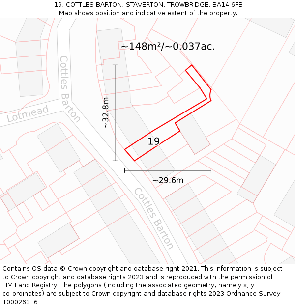 19, COTTLES BARTON, STAVERTON, TROWBRIDGE, BA14 6FB: Plot and title map