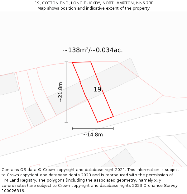 19, COTTON END, LONG BUCKBY, NORTHAMPTON, NN6 7RF: Plot and title map