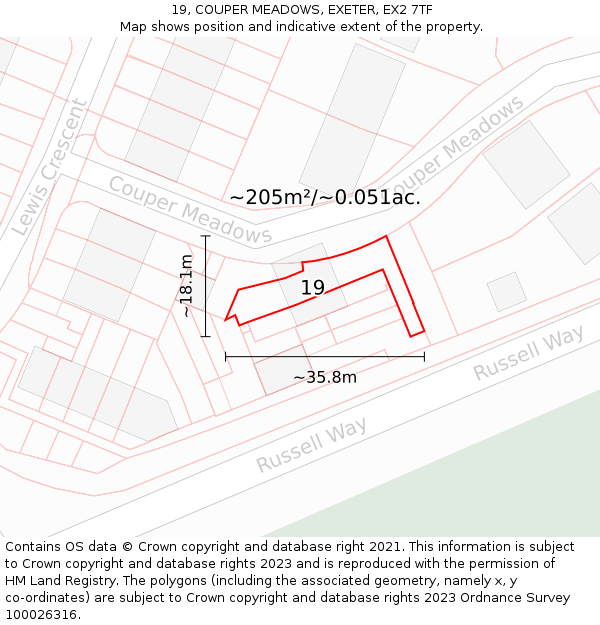 19, COUPER MEADOWS, EXETER, EX2 7TF: Plot and title map