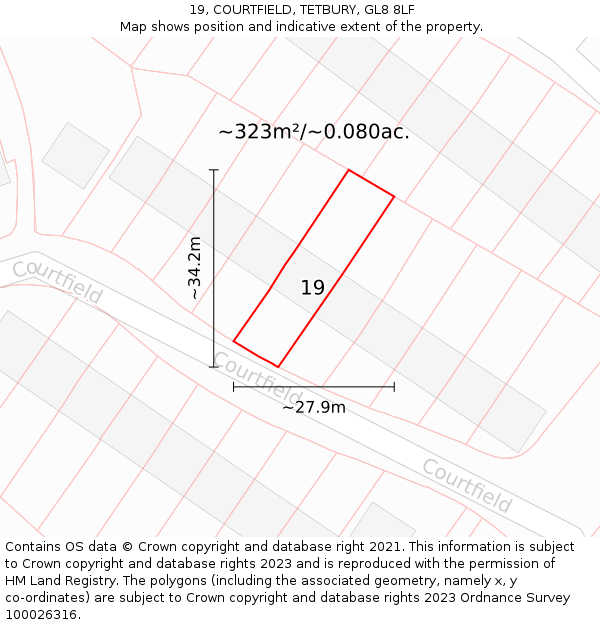 19, COURTFIELD, TETBURY, GL8 8LF: Plot and title map