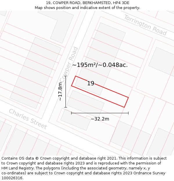 19, COWPER ROAD, BERKHAMSTED, HP4 3DE: Plot and title map