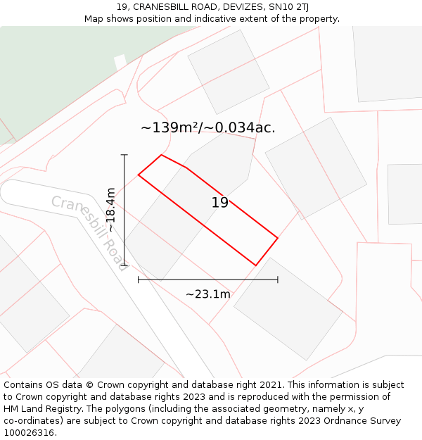 19, CRANESBILL ROAD, DEVIZES, SN10 2TJ: Plot and title map
