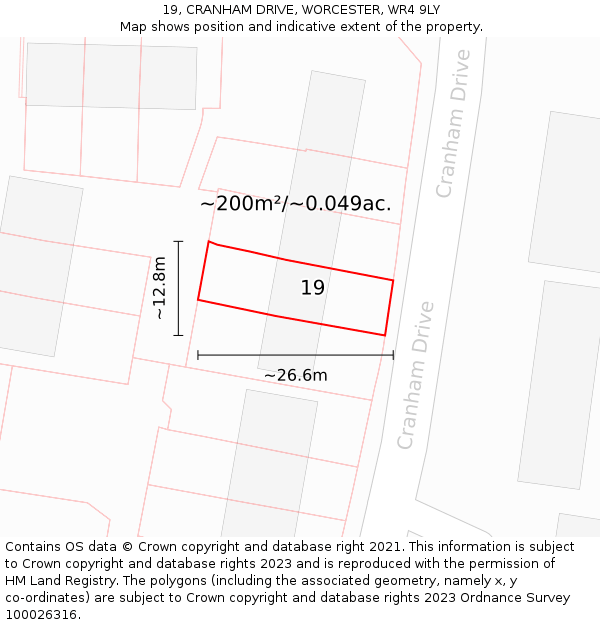 19, CRANHAM DRIVE, WORCESTER, WR4 9LY: Plot and title map