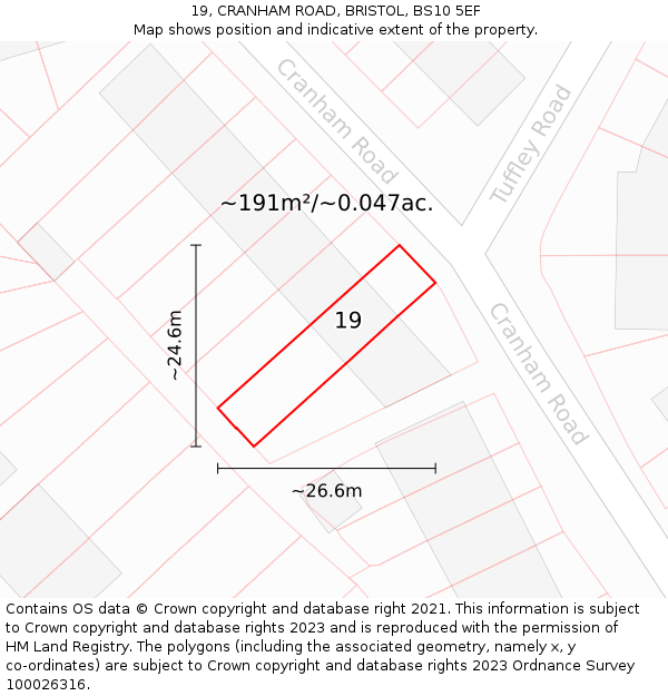 19, CRANHAM ROAD, BRISTOL, BS10 5EF: Plot and title map