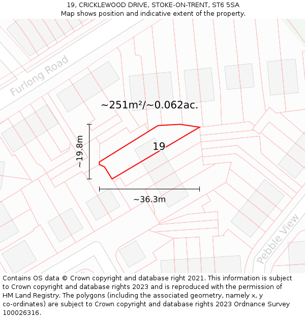 19, CRICKLEWOOD DRIVE, STOKE-ON-TRENT, ST6 5SA: Plot and title map
